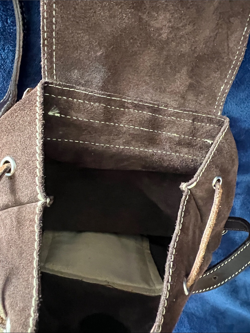 Roots Brown Suede leather Mini Drawstring Backpack with Front Clasp - Picture 4 of 4